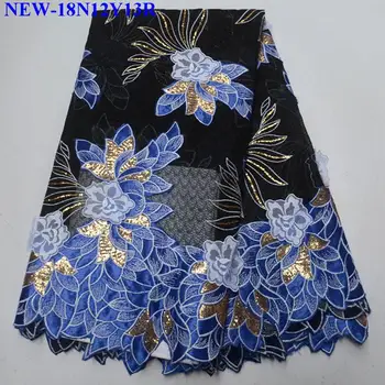 

New Design Royal blue African French Tulle Lace Fabric For Bridal embroidered Sequin French Organza Lace Fabric 5 yards WH-04