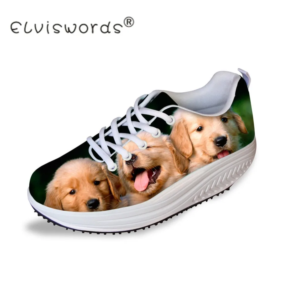 ELVISWORDS Cute Dog Puppy Prints Platform Shoes for Women Teenager Girls Casual Height