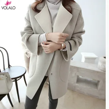 

New Thin Wool Blend Coat Women Long Sleeve Turn-down Collar Outwear Jacket Casual Spring Autumn Winter Elegant Overcoat