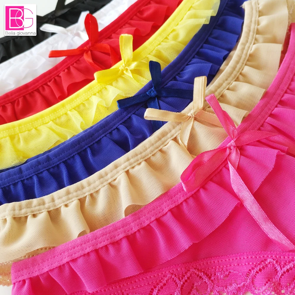 L'bellagiovanna 2018 New Briefs For Women Sexy Mesh T Panties Ruffles Breathable Panty Transparent Knickers Girls Underpants1504