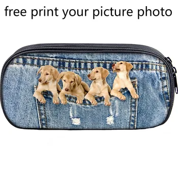 

3d custom imitation denim picture photo free print customized large-capacity pencil case bag handbag clutch black bag handbag