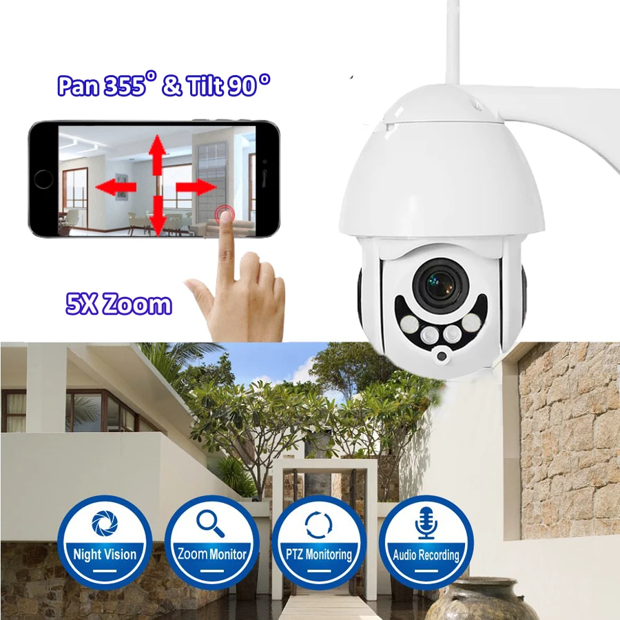 

1080P 2MP PTZ IP Camera WiFi Outdoor Waterproof Wireless Camera IP CCTV Security Surveillance 5X Zoom Two Way Audio IP Camara