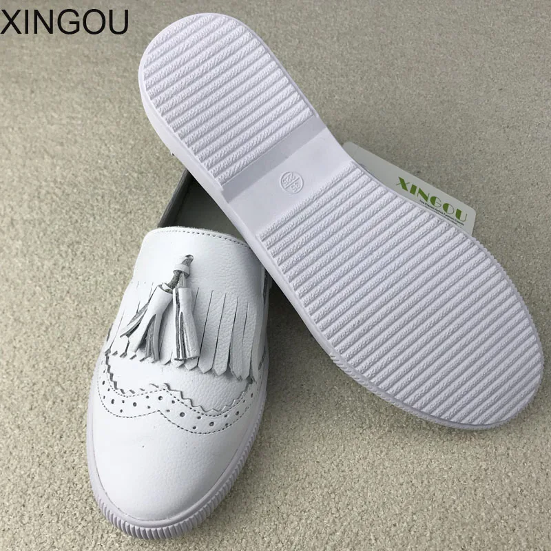 Concise Femmes Solide Mocassins Mode D'été Véritable De Chaussures Xingou Appartements Fringe Pour Cuir Casual En E2WYH9ID