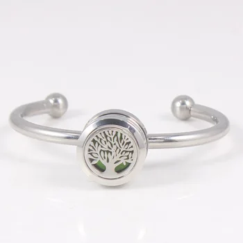 

Aromatherapy / 316L Stainless Steel Essential Oils Diffuser Locket Bangle 20mm Tree Diffuser Locket 18mm Snap Button Beacelet