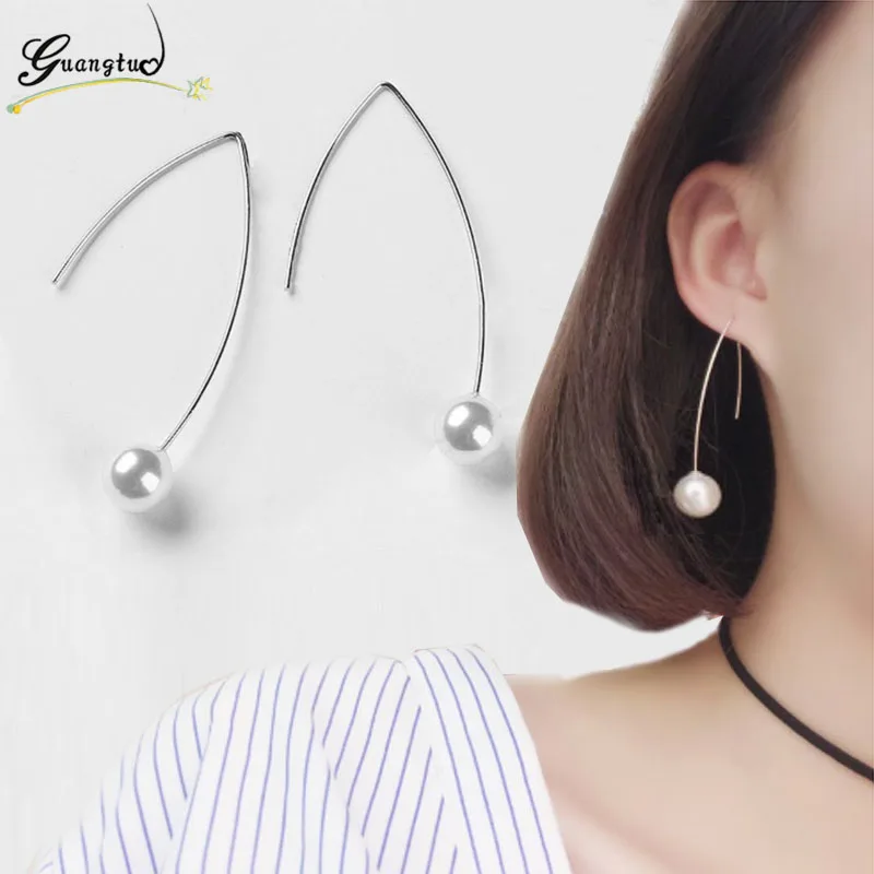 

Fashion Simple Geometric Imitation Pearl Ear Hook Dangle Earrings For Women Cheap Jewelry Bijoux Brincos After Hanging Earring