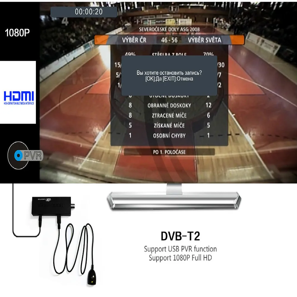 Мини DVBT2 ТВ приемник DVB-T2 ТВ-Палка Поддержка MP3 MPEG4 формат ТВ-приставка определение цифрового смарт-ТВ Устройства бесплатно для России