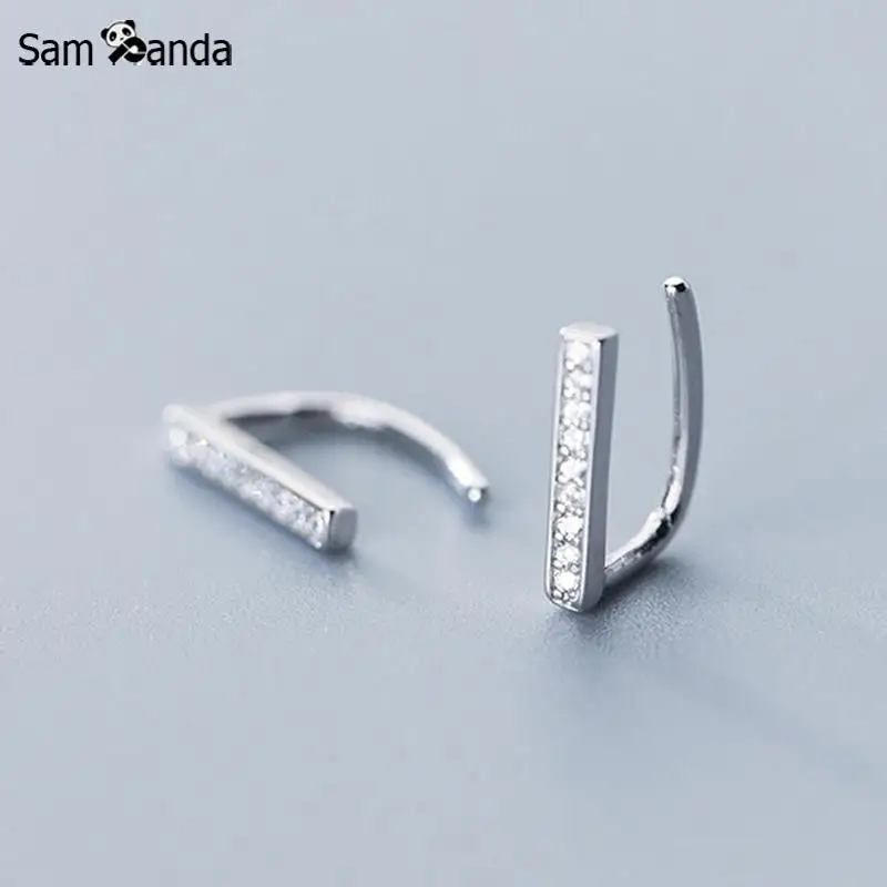

New Authentic 925 Sterling Sliver Simple One-word Hoop Earrings Women Simple Anti Allergic Earrings Cute Girls Female Gift