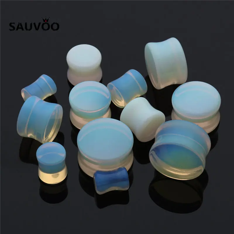 

Sauvoo 2 pcs Punk Clear Round Double Flared Stone Ear Plug 16mm 14mm 12mm 10mm 8mm 6mm for Women Men Piercing Earring Jewelry
