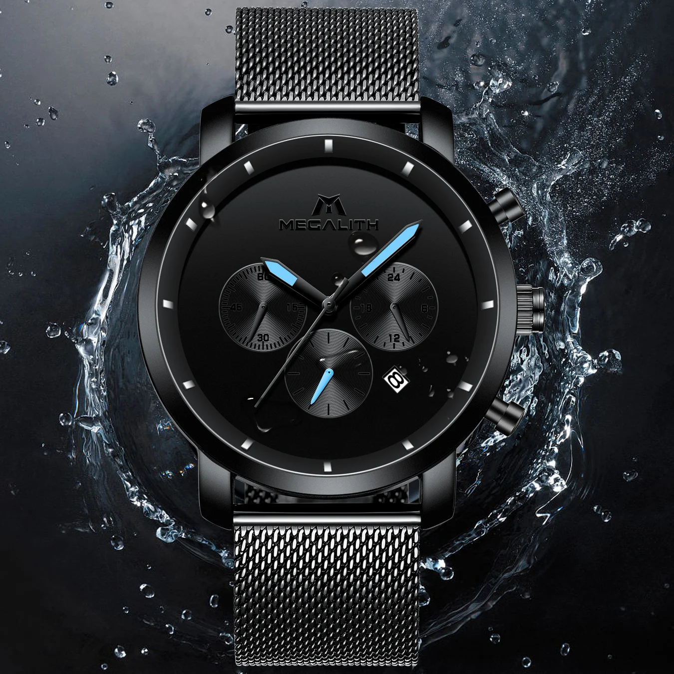

MEGALITH New Men Quartz Watches Black Gym Mesh Thin Band Sport Stainless Steel Simple Hot Sale Clock Waterproof Relogi Hombre