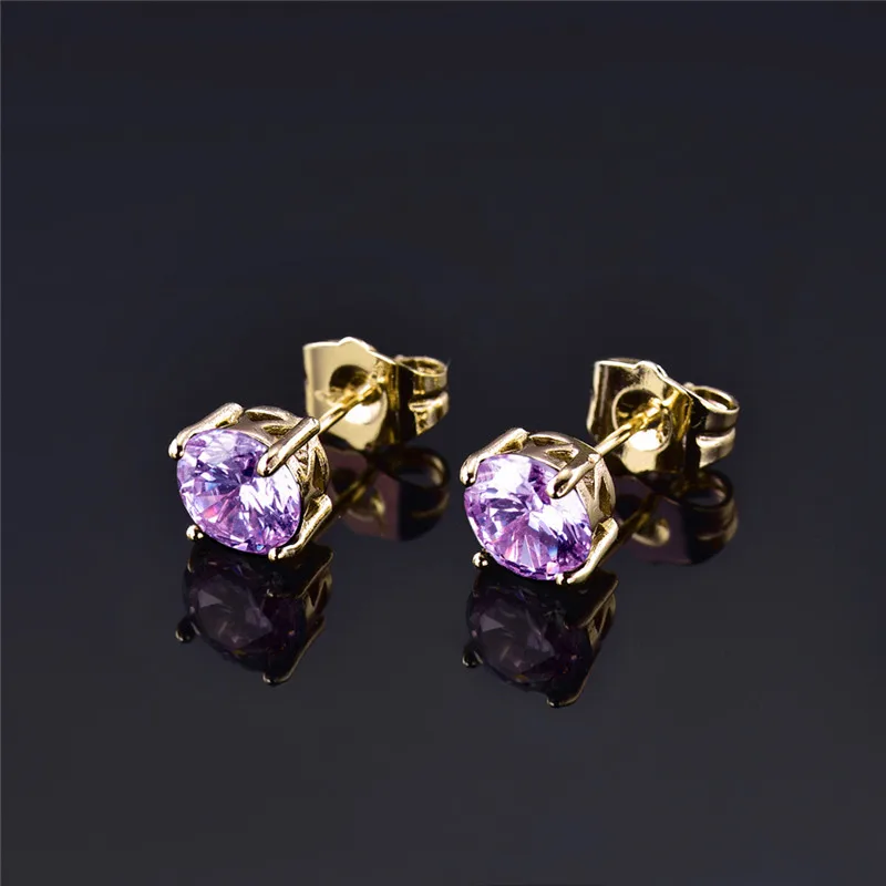 BUDONG модные роскошные серьги с фиолетовым кристаллом золотого цвета, серьги-гвоздики в стиле хип-хоп, CZ Циркон, ювелирные изделия, серьги для женщин XUE032