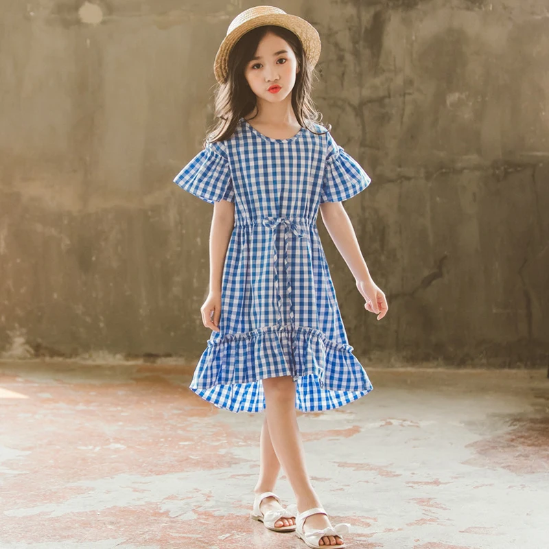 

girls summer dress kids dresses for girls cotton plaid party princess teen dress 2018 children girl clothes size 3 4 7 10 11 12