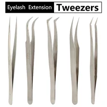 Пинцет для наращивания ресниц, Нержавеющая сталь прямой изогнутый объем пинцет, наращивания ресниц Инструменты