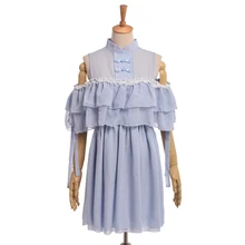 Для женщин Винтаж китайский воротник в стиле «лолита» с синий шифоновый с открытми плечами платье