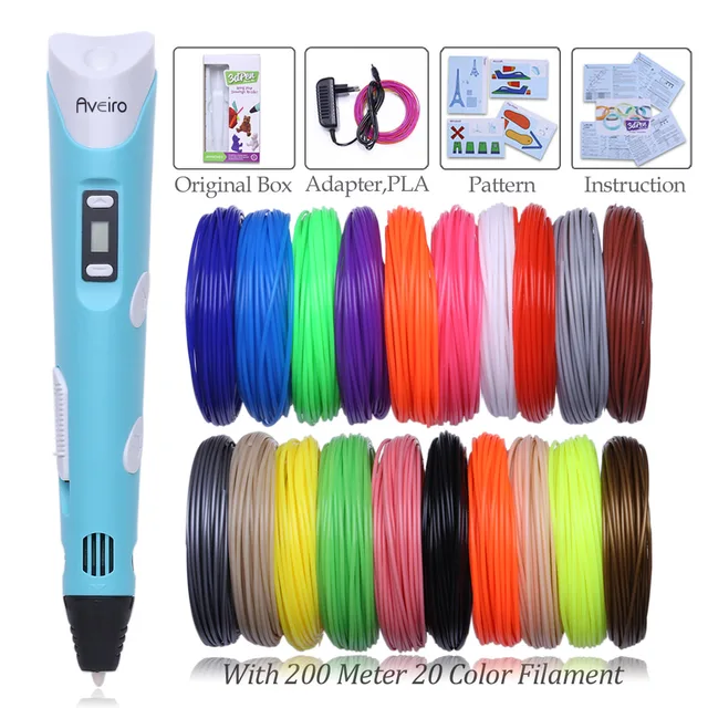 Cheap 3D Printing Pen 3 d Drawing Pens LED Display DIY 3-D Printer Pen With 20 Color 200M PLA Plastic For Kids Christmas Birthday Gift