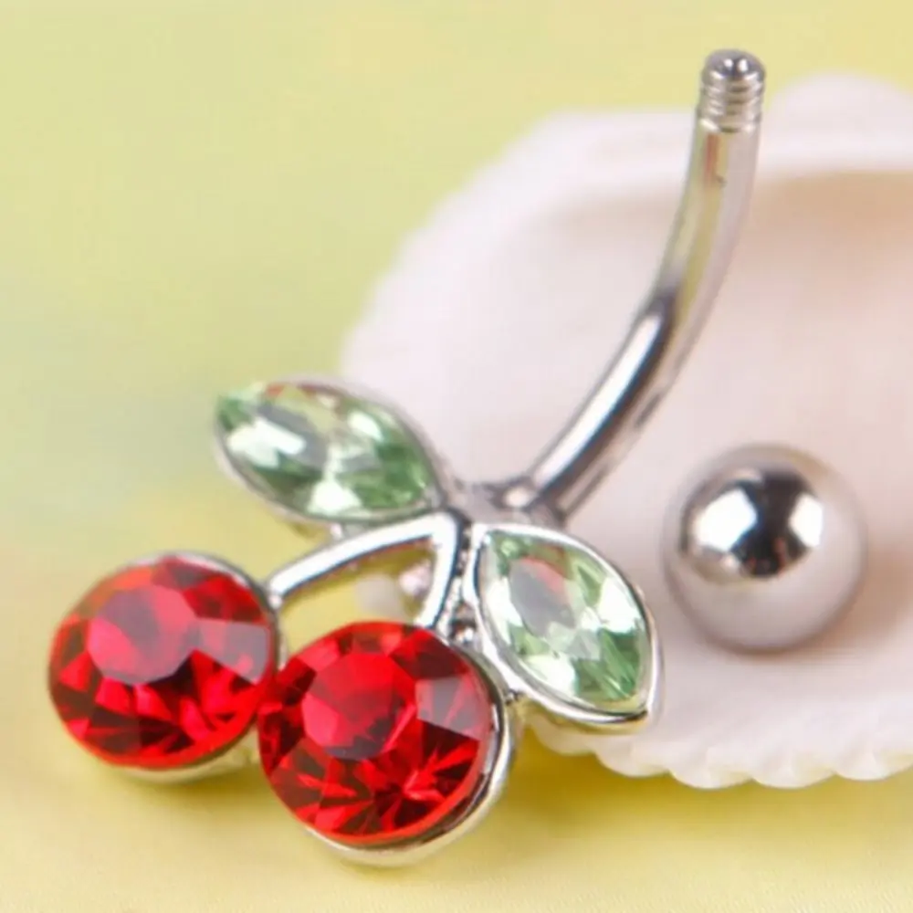 

Velishy New Fashion 1Pc Rhinestone Red Cherry Navel Belly Button Barbell Ring Body Piercing