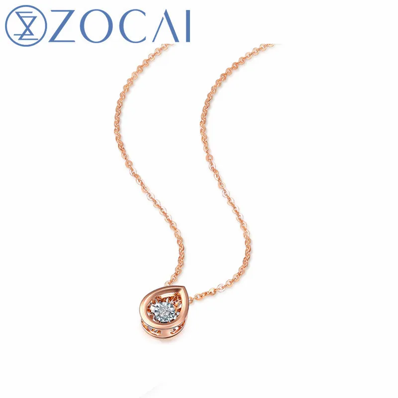 

ZOCAI New Arrived Natural Certificated Diamond 0.03CT 18K Rose Gold Pendant And Necklace Free Shipping