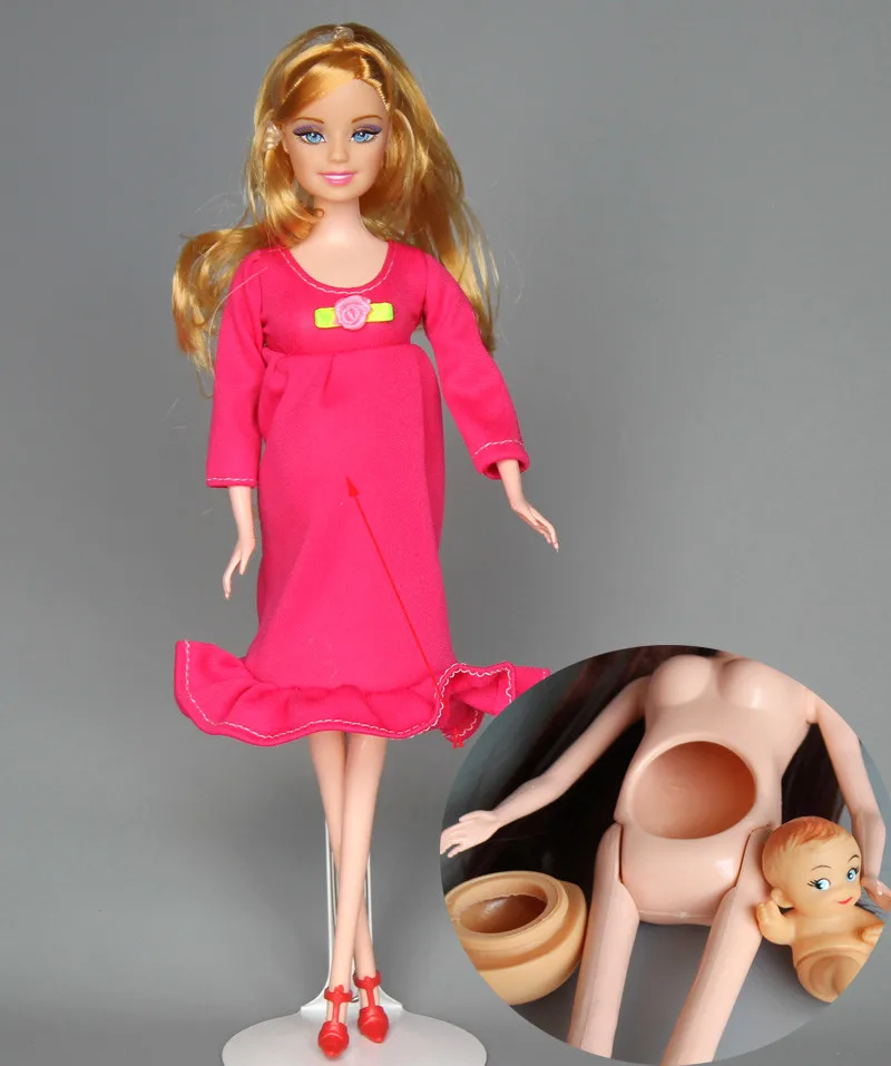 Real Pregnant Mother Doll with Red Dress / Mom Doll Have A Baby in