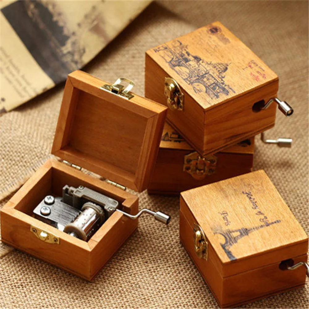 

Opera House Castle Bird Tower Printed Wooden Mechanical Music Box Hand Crank Musical Boxes Christmas Birthday Gifts Decors