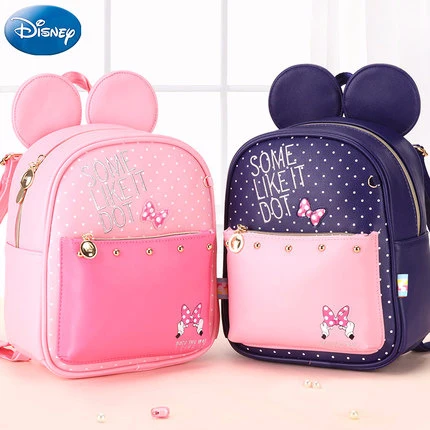 Disney 2018 New Minnie Girl's Mummy Bag Cartoon Pattern Kid Mummy bag Fashion PU Leather Mummy bag