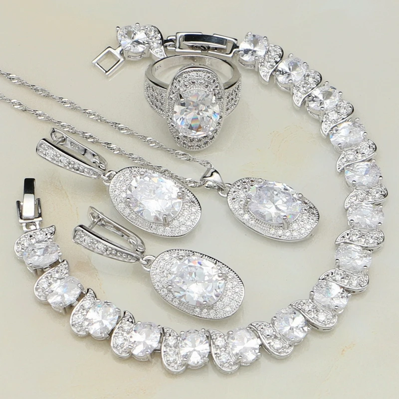 925 Sterling Silver Bridal Jewelry White Cubic Zirconia Jewelry Sets For Women Wedding Bracelets