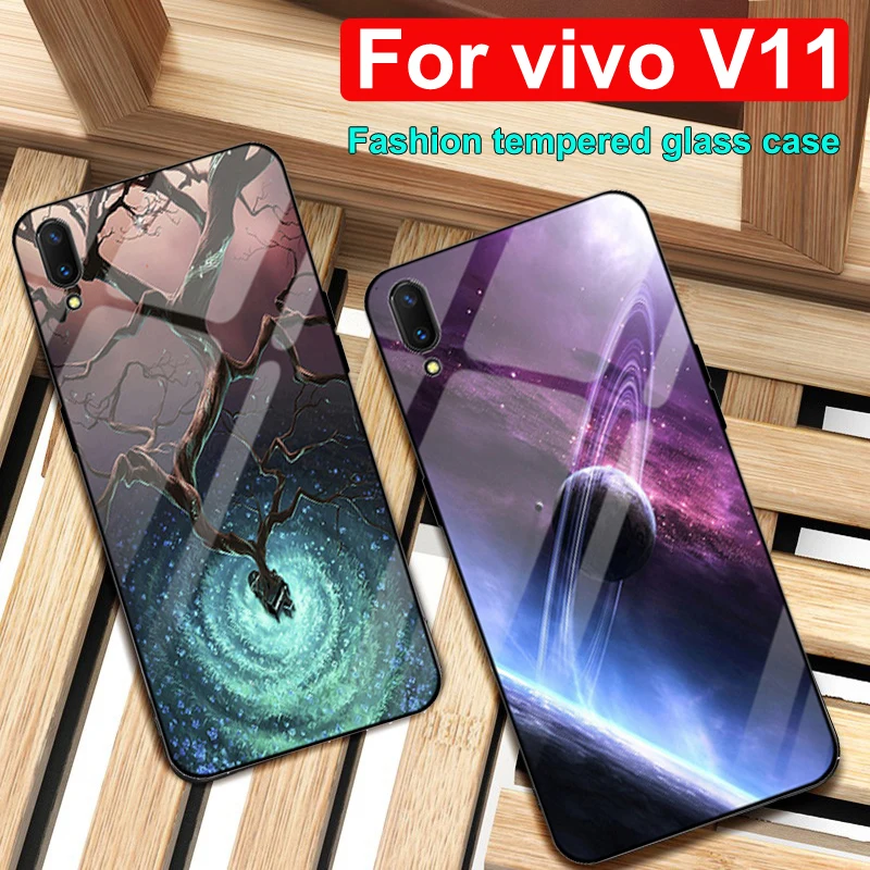 6,4" для vivo V11 чехол звездное небо закаленное стекло+ края из ТПУ тонкий жесткий чехол для vivo V11 чехол vivo V11 защитный чехол