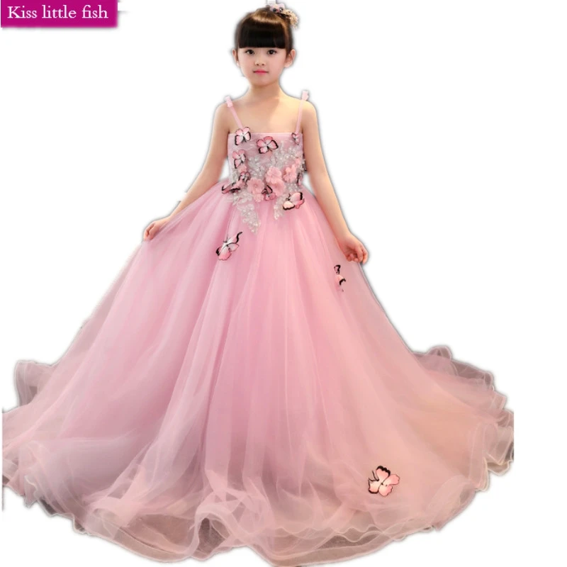 

Free shipping Spaghetti Straps long flower girl dresses Pageant dresses for girls Formal dress