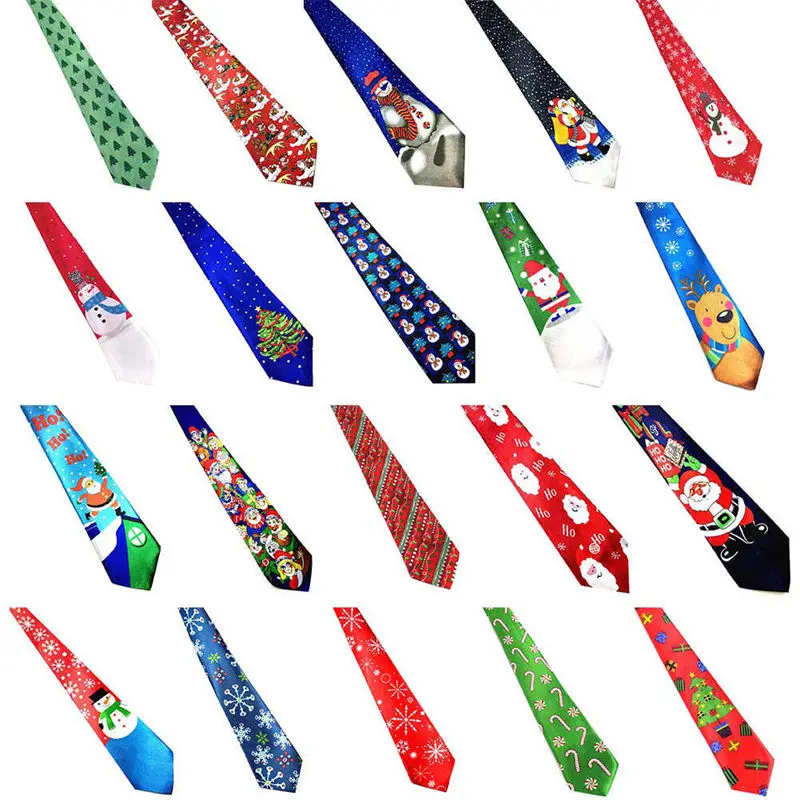 

20 Style Printed Christmas Tie Cute Cartoon Green Tree Novelty Necktie Santa Claus Snowflake Snowman Neck Tie New Year's Gift