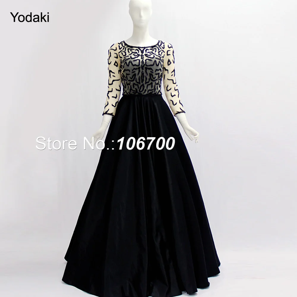 

Real Photo Long Sleeves Crystal Prom Dresses Woman robe de soiree manche longue Evening Gown Black Red Colors Vestidos de fiesta