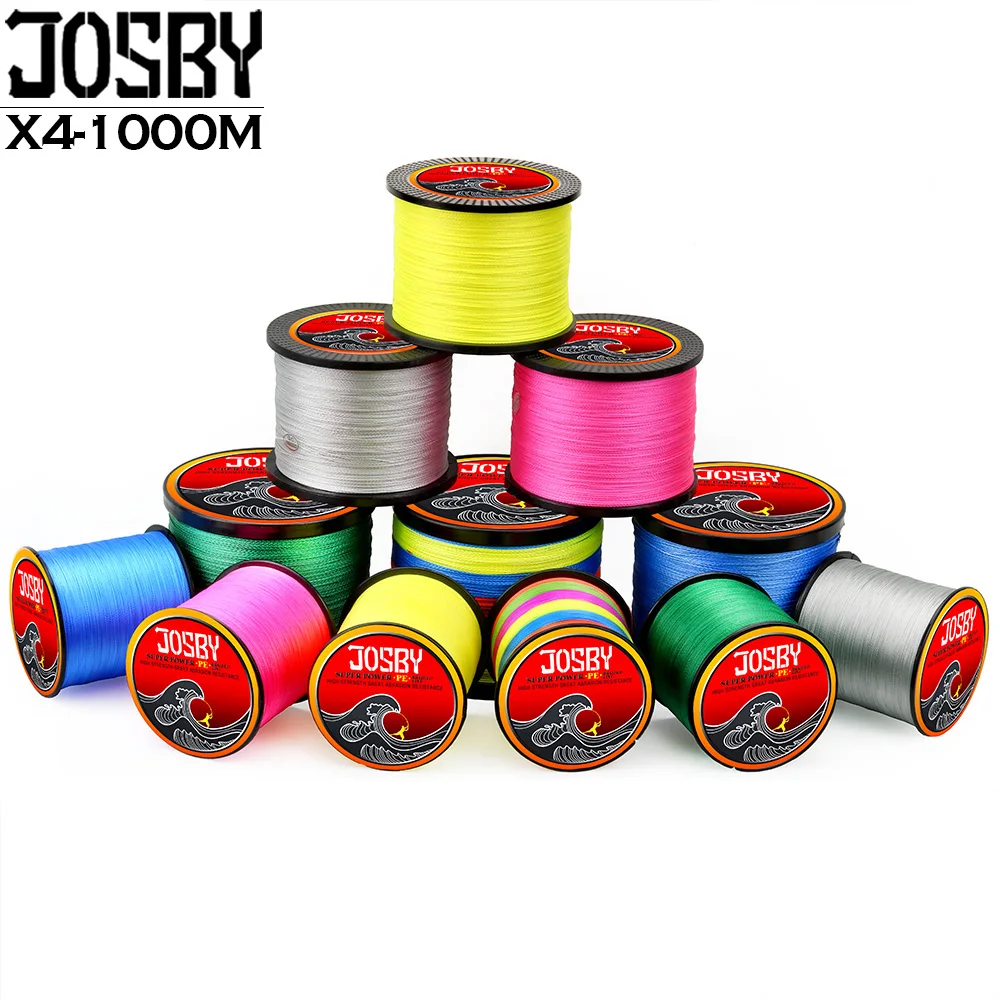 JOSBY 1000 M 4 حبلا مضفر خيط صنارة الصيد متعدد الألوان سوبر قوي 4 سلك المتعددة الشعيرات خيط صنارة الصيد المياه المالحة موضوع 10 80LB