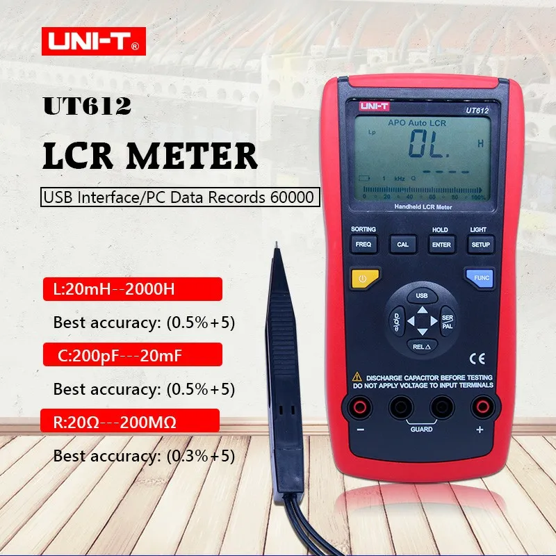 

UNIT UT611/UT612 Digital LCR Meter Digital Capacitance Inductance DC resistance tester 100Hz 120Hz 1KHz 10KHz 100KHz frequency