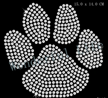 

Lowest price shining paw print iron on rhinestone transfer Design Motif image free shipping