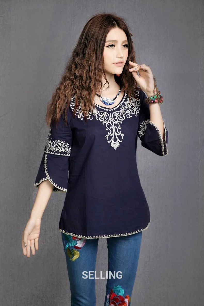 

Vintage 70s Mexican Ethnic Floral Embroidery HOBO T Shirt Women Clothing T-shirt Women Tops Blusas Femininas 2019 T Shirts