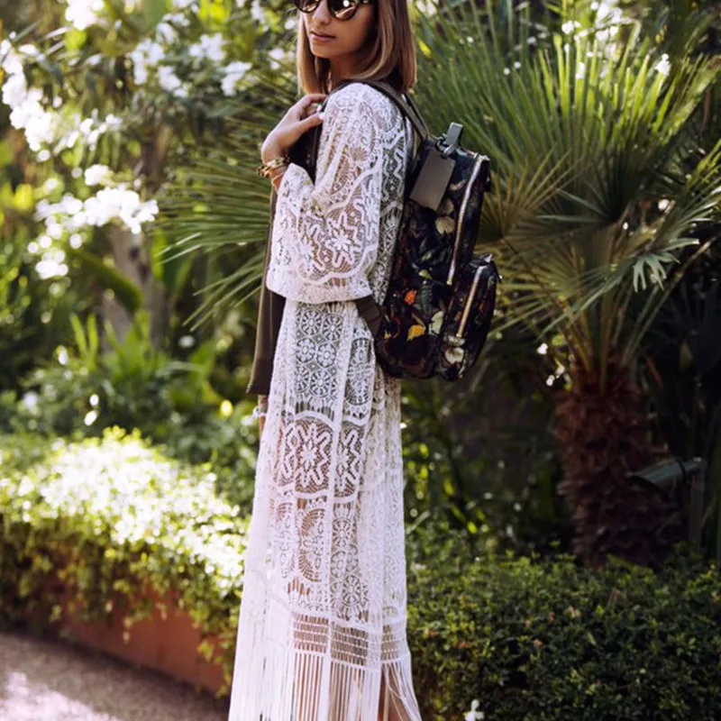 

Beach Dresses And Tunics Plus Size Sundress Female Summer Beachwear Tunic Long Dress For Women Lace Crochet Cardigan Tasseled