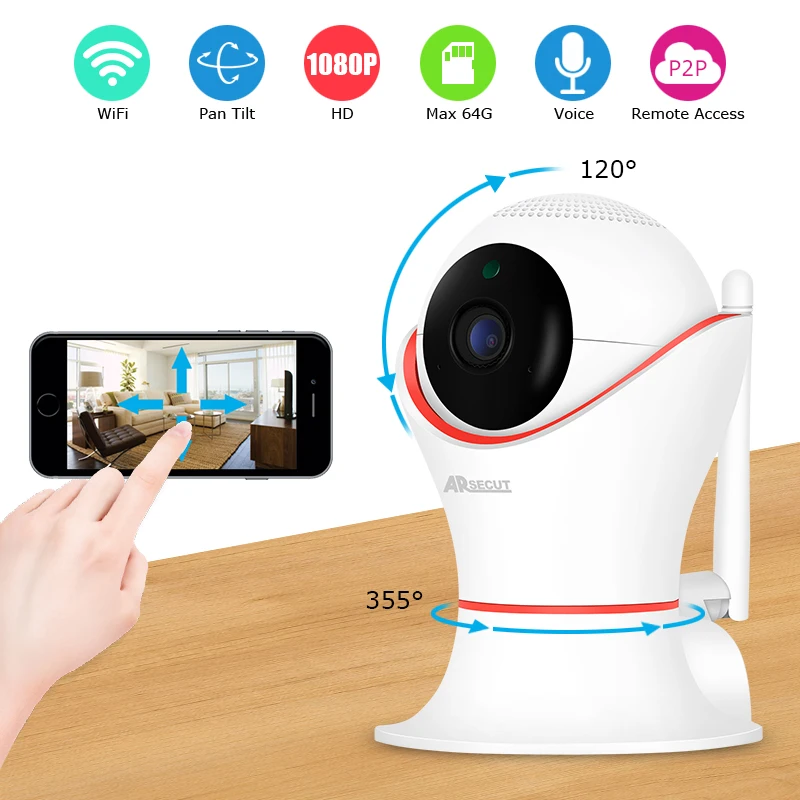 

ARSECUT 1080P HD Wireless IP Camera Indoor Home Surveillance Camera Waterproof Two ways Audio Security CCTV Camera Baby Montor