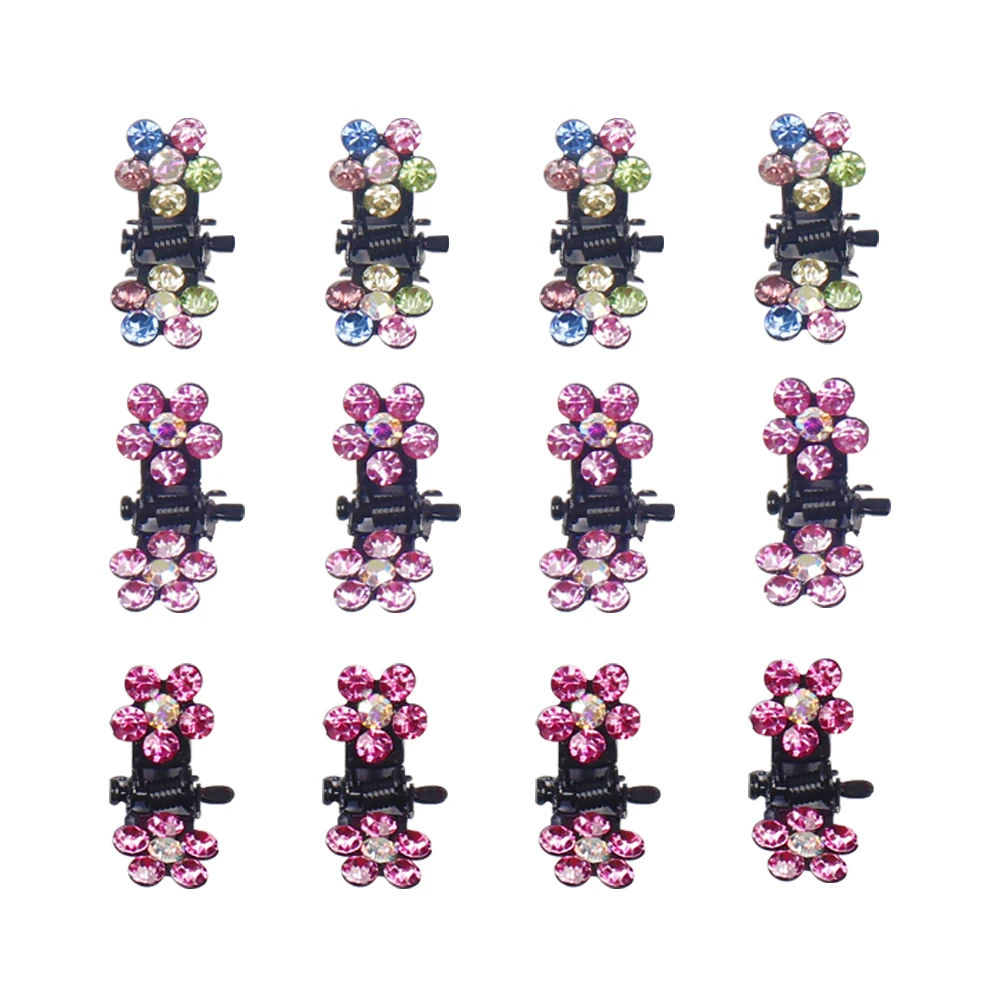 

12PCS/Lot Small Cute Crystal Flowers Metal Hair Claws Hair Clip Girls Fashion Headdress Hair Oranment Hair Accessories Good