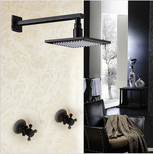Oil Rubbed Bronze Shower Faucet 8" Brass Shower Head with Dual Handles Wall Mount High Quality