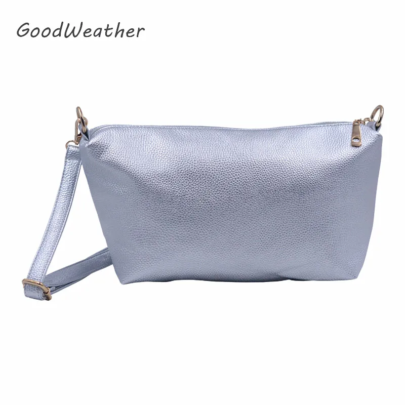 

Fashion portable middle size silver messenger bag crossbody high quality soft PU leather handbags women bags designer purse