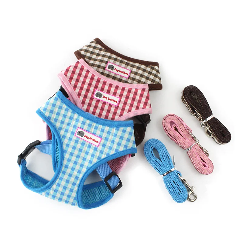 

Plaid Pattern Dog Harness Adjustable Reflective Breathable Mesh Puppy Leash Set Pet Walking Chest Strap For Small Dog Chihuahua