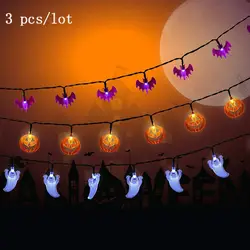 3 шт. 3 м Батарея управляемая Хэллоуин тыква летучая мышь призрак светодио дный строка огней Хэллоуин Праздник для рождественской вечеринки