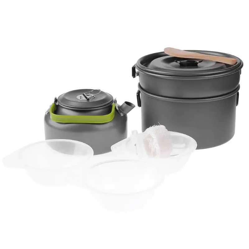 

Camping Picnic Pots Pans Teapot Bowls Cookwares Kit Portable Outdoor Hiking Tablewares Cooking Gadget for 2-3 Persons