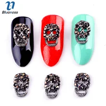 Blueness 10 шт./лот Хэллоуин череп дизайн черные стразы для украшения для ногтей аксессуары маникюр ногтей сплав драгоценный камень шпильки