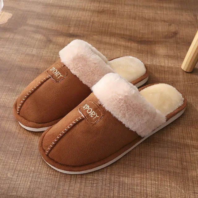 Home Winter Micro Suede Upper Fur Plush Warm Home Indoor Winter Leather Man Women Soft Slippers (3)