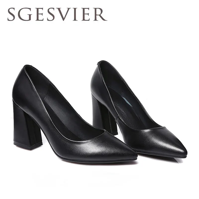 

SGESVIER new2017 spring autumn shoes women genuine leather women's shoes wear-resistan cow-muscle soles office lady pumps GBH325
