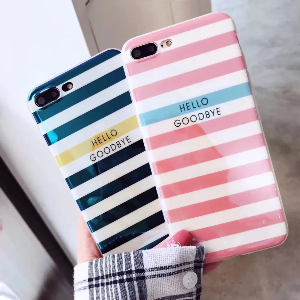 ZMASI Blue-ray Stripes Phone Case for iPhone X Cases 7 8 6 6s Plus Back Cover Soft Fashion Letters Coque |