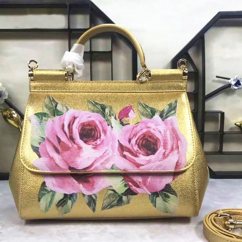 

Unbelievable Charm! Perfect Quality! New Flower Print Handbag, Color Graffiti, Golden Shoulder Crosses Women's Bag, Real Leather