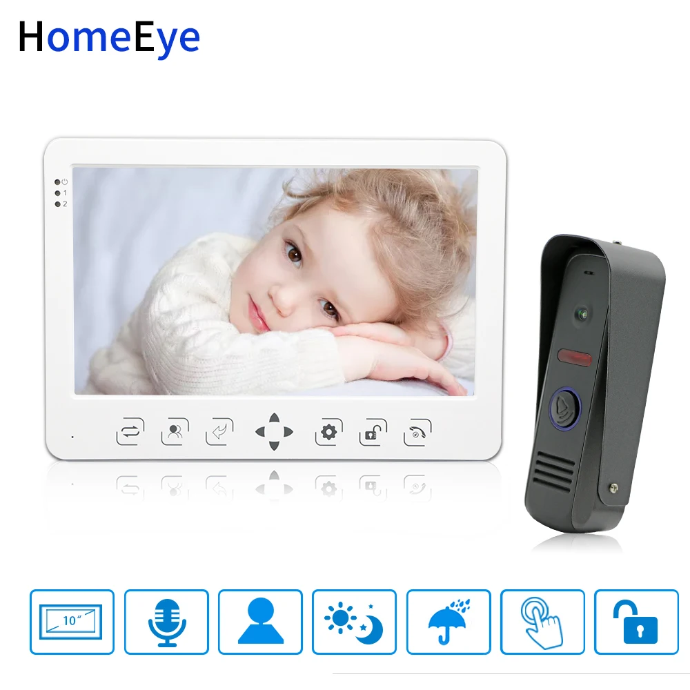 

HomeEye 10 inch Video Door Phone Video Intercom Doorbell Voice Message Rainproof Video Record Unlock Door Security Access System