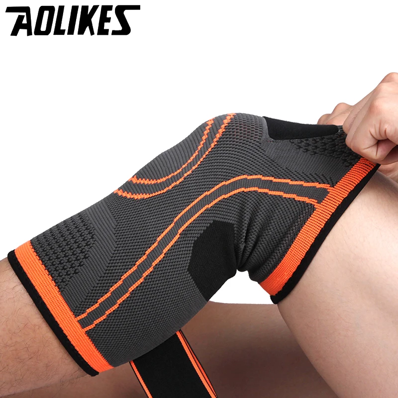 Aolikes 3D نسج الضغط دعامة الركبة كرة السلة تنس المشي لمسافات طويلة ركوب الدراجات الركبة دعم واقية المهنية الرياضة الركبة الوسادة