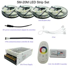 5M/10M/15M/20M 5050 RGB/RGBW/RGBWW LED Strip Set With 2.4G Touch Screen RF Remote Controller+12V Power Supply Adapter