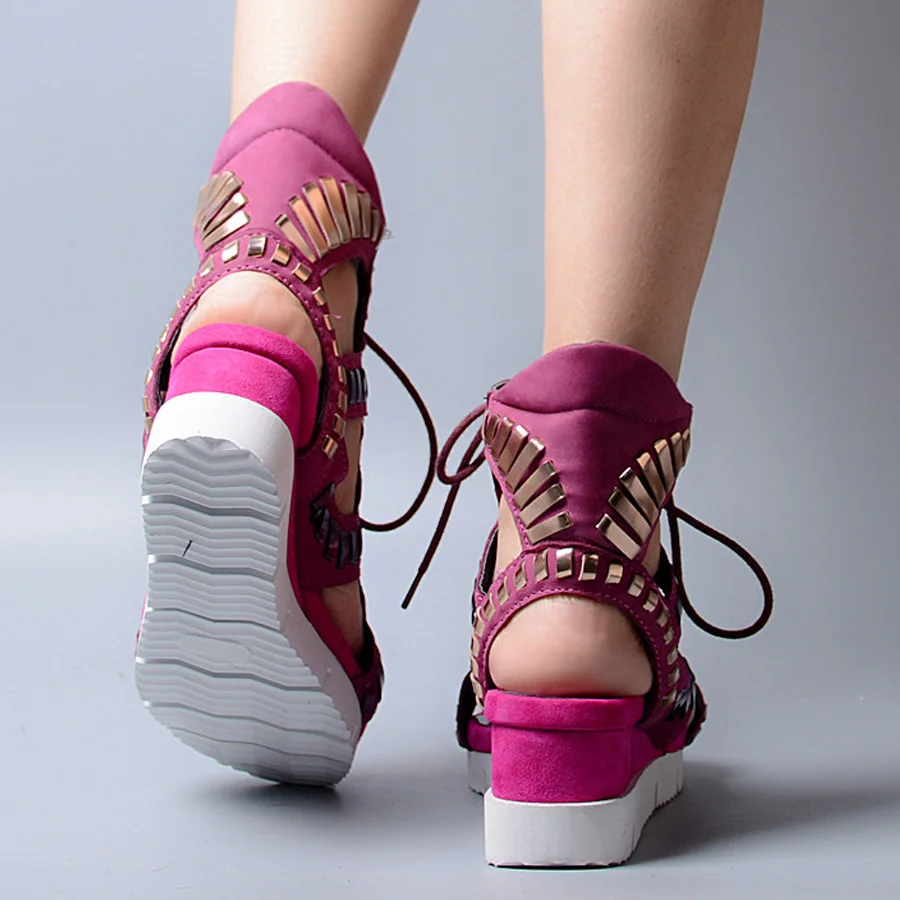 Prova Perfetto/женские сандалии с вырезами; гладиаторские сандалии на танкетке; сандалии; летние сапоги на платформе со шнуровкой; женская обувь