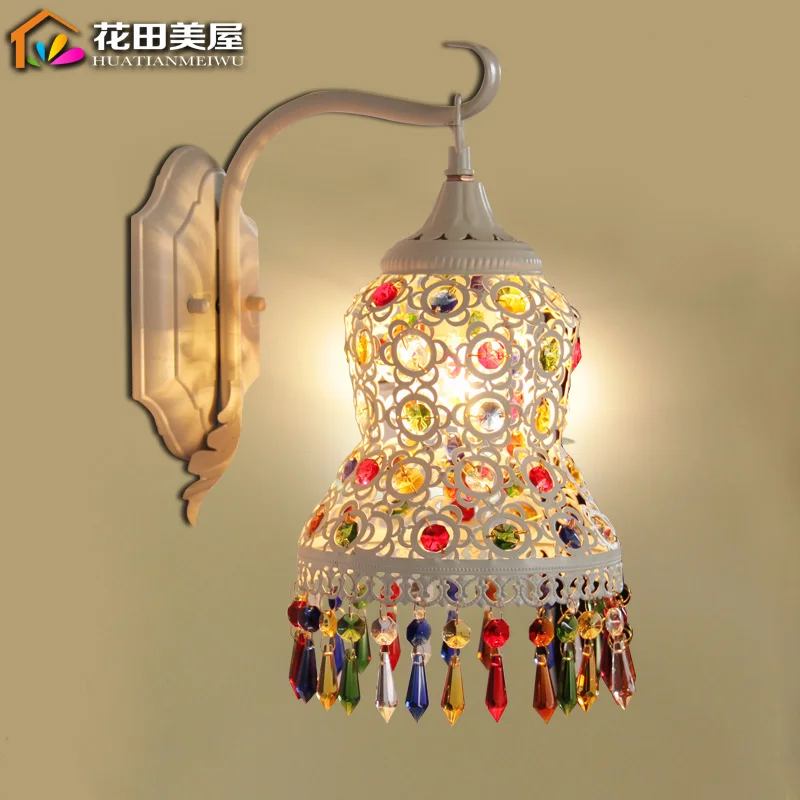 

European garden Bohemia crystal wall lamp bedroom dresser bedside bathroom cabinet mirror lamp